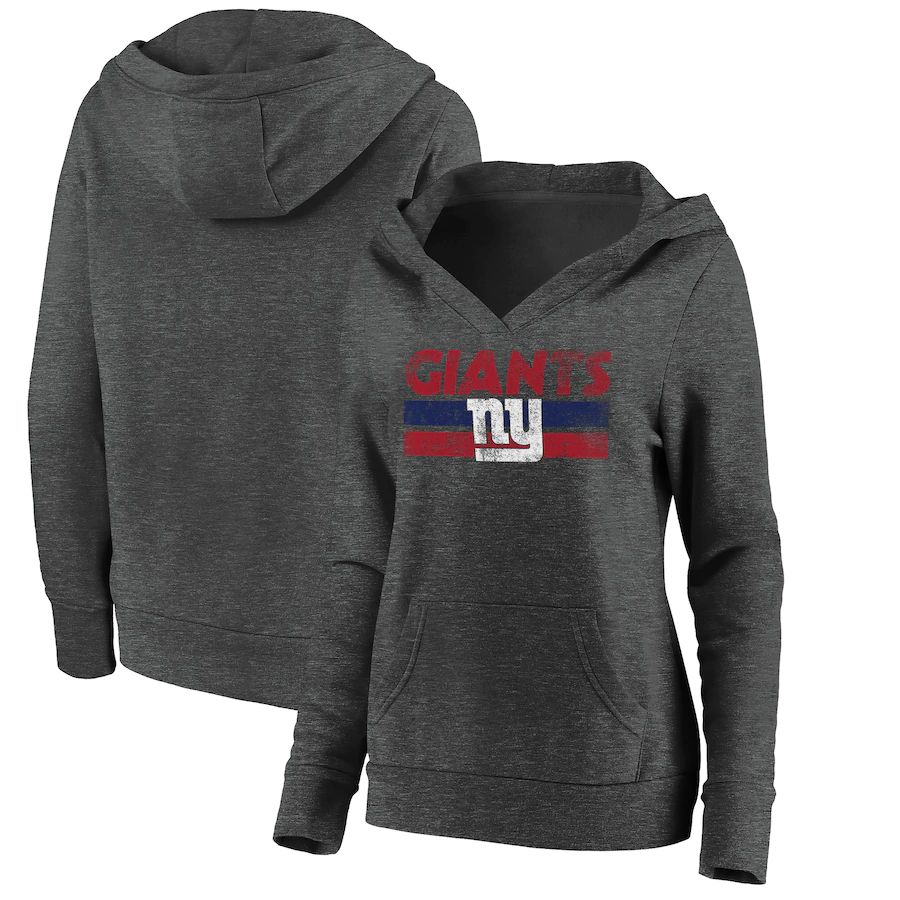 Women New York Giants Fanatics Branded Charcoal First String V-Neck Pullover Hoodie->women nfl jersey->Women Jersey